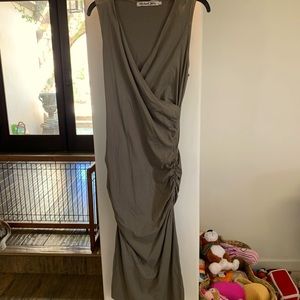 Michael Stars khaki cotton maxi dress w side ruching detail